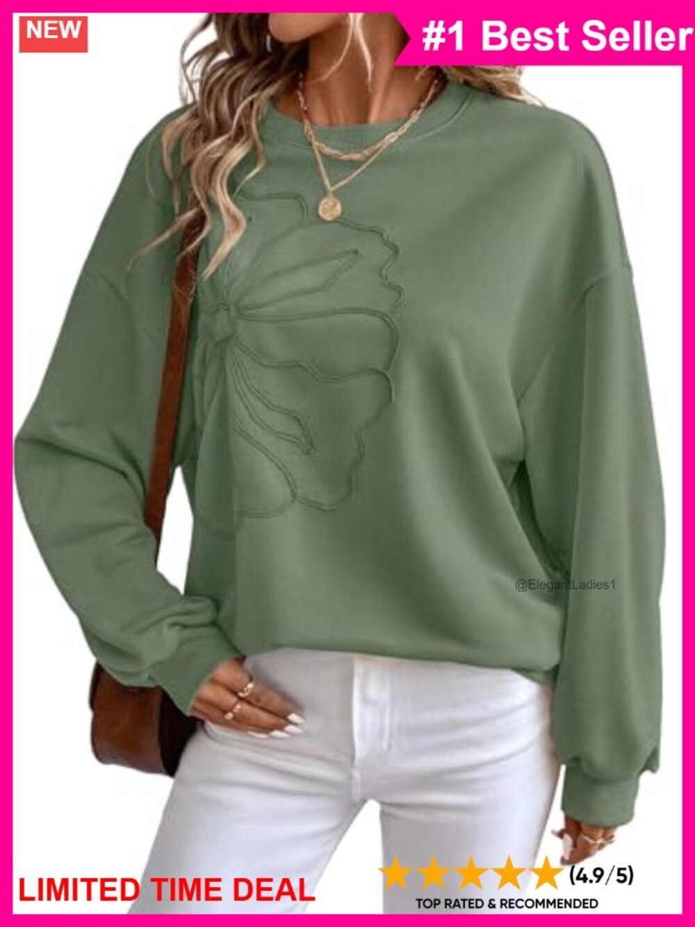 Oversized Fleece Sweatshirt 3D Floral Crewneck Long Sleeve Women's Top